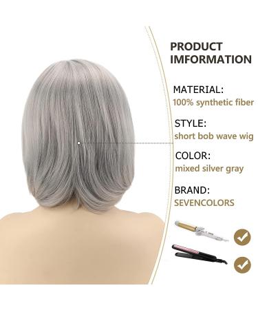 SEVENCOLORS Short Gray Bob Wigs for Women - Lace Front Silver Grey Synthetic Wig | Natural Looking Grey Wavy Hair for White Women - Buy Online on GoSupps.com