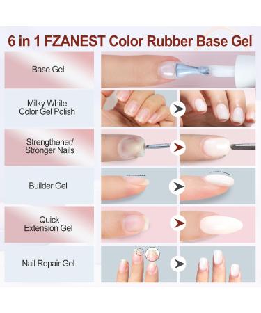 FZANEST Rubber Base Gel Polish 15ml Milky White 6 in 1 Builder Gel For Nails In A Bottle(BIAB) Nail Strengthener Gel Nude Base Color Quick Extension Gel Soak Off UV Gel Nail Polish - Buy Online on GoSupps.com