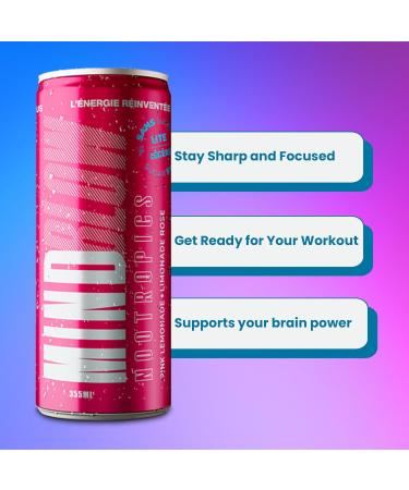 Mind Blow Lite Energy Drink Pack of 24 355ml Cans Pink Lemonade Nootropics Drink for Energy Focus and Happiness for Students Entrepreneurs Hard Workers & Gamers. - Buy Online on GoSupps.com