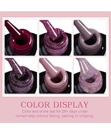 Yueshop Gel Nail Polishes Set - 6 Colours: Brown, Burgundy, Red, Nude, Pink, Glitter - Soak Off UV LED Nail Lamp Kit for Store or Daily DIY Use (8ml) - Buy Online on GoSupps.com