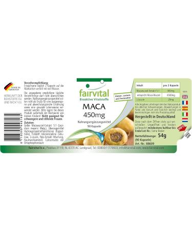 Fairvital | Maca 450mg Strong - with 4500mg of maca root per daily dose - Anti-stress Invigorating & Energy - High dosed - VEGAN - 90 capsules - Buy Online on GoSupps.com