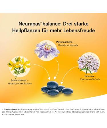 Neurapas Balance - 60 Tablets | Natural Antidepressant with St. John's Wort Passion Flower & Valerian for Mood Enhancement Relaxation & Calmness - Ideal for Mild Depressive Moods - Buy Online on GoSupps.com