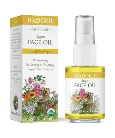 Badger Argan Face Oil - Certified Organic Moisturizing Facial Oil - 1 oz Glass Bottle - Buy Online on GoSupps.com