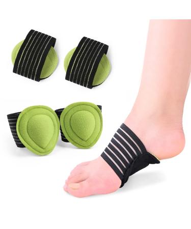 howllydo Arch Support 2 Pairs Thick Cushioned Compression Foot Arch Support with Comfort Pad Pain Relief for Plantar Fasciitis Heel Spurs Fallen Arches Flat and Achy Feet Problems Green/Black