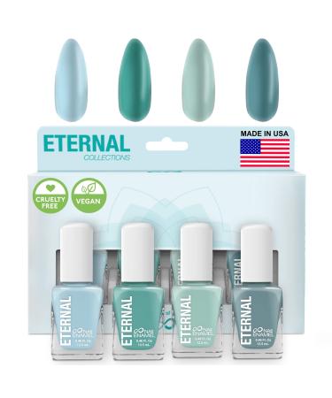 Eternal Green Nail Polish Set for Women (MINDFULNESS) - Light Blue Nail Polish Set for Girls - Long Lasting & Quick White Nail Polish for Home DIY Manicure & Pedicure - Made in USA  13.5mL (Set of 4)