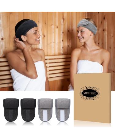 Melliex 4-Piece Adjustable Spa Headbands - Terry Hair Bands for Makeup Yoga & Sports (Black & Gray) - Ultimate Hair Protection with Velcro Fastener - Buy Online on GoSupps.com
