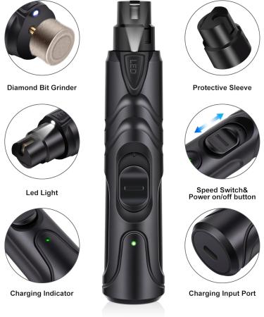 Justchee Dog Nail Grinder 2-Speed Electric Rechargeable Pet Nail Trimmer with Light 3 Ports Dog Nail Grinder Quiet Claw Grooming for Dog | Cat Low Noise and More Powerful Pet Nail Grinder (Black) - Buy Online on GoSupps.com