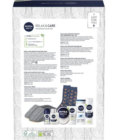 NIVEA MEN Relax & Care Gift Set - Shower Gel, Face Wash, Anti-Perspirant, Moisturising Cream & More | 8-Piece Set with Slippers and Socks - Buy Online on GoSupps.com