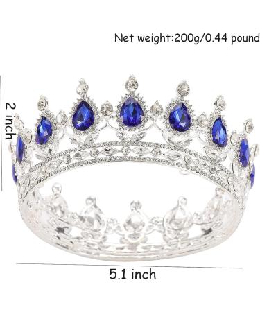 Vintage Royal Queen Teardrop Rhinestone Diadem Tiaras Crown - Silver Blue Stone | Wedding Hair Jewelry - Buy Online on GoSupps.com