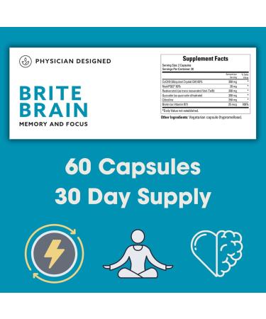 Physician Designed Brite Brain Supplement - Ultra CoQ10 with PQQ for Energy Focus & Brain Health - Anti-Aging Formula - 60 Capsules - Shop Internationally - Buy Online on GoSupps.com