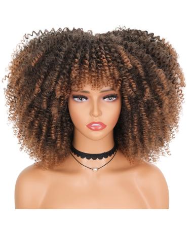 14 inch curly afro wig with pony brown ombre afro curly wigs for black women confused curly wig with synthetic hair replacement wigs
