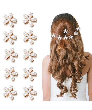Mini Pearl Hair Claw Clips for Women Girls  10 Pcs Small Pearl Hair Claw Clips with Flower Design  Dance Clips for Girls Hair Sweet Artificial Bangs Clips Decorative Hair Accessories