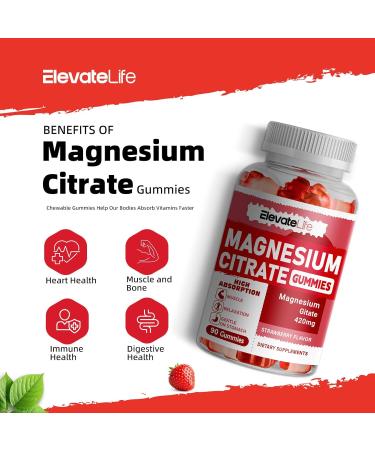 Magnesium Citrate Gummies 420mg per Serving - 90 Vegan Gummies - Promotes Healthy Relaxation Muscle Bone & Energy Support (90 Strawberry Gummies) - Buy Online on GoSupps.com