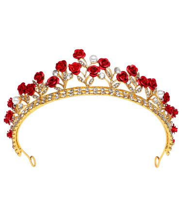 Girl Tiara Red Headband Women Tiaras and Crowns for Women Fake Rose Crown Red Tiara Rose Rhinestone Headband Girls Headbands Rose Rhinestone Crown Bride Crystal Bar Mitzvah