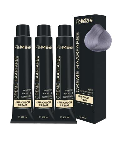 Femmas hair color pure & mix 3x silver i professional cream hair color with argan oil keratin & ceramids I as a permanent hair coloring or tinting for radiant durable color results i 100 ml pure & mix silver 3