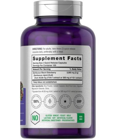 Horbaach Black Elderberry Capsules 3000mg | 300 Count Non-GMO Gluten Free | Sambucus Supplement - Buy Online on GoSupps.com