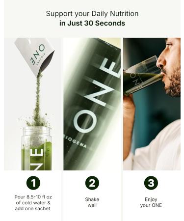 BIOGENA ONE All-in-one Greens Powder - Supports Energy Metabolism & Immune Function**- 99 Nutrients with Probiotics Vitamins & CoQ10 - No Added Sugar - Apple-Kiwi - 30 Travel Packs + Bottle - Buy Online on GoSupps.com