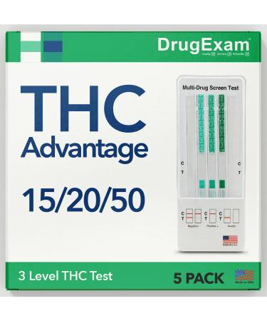 5 Pack - DrugExam THC Advantage Made in USA Multi Level Marijuana Home Urine Test Kit.Highly Sensitive THC 3 Level Drug Test Kit. Detects at 50 ng/mL, 20 ng/mL, 15 ng/mL (5)