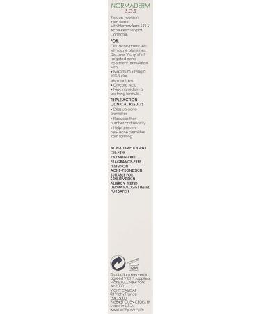 Vichy Normaderm S.O.S Acne Rescue Spot Corrector | Acne Spot Treatment with 10% Sulfur, Niacinamide & Glycolic Acid | Blemish Remover for Sensitive Skin - Buy Online on GoSupps.com