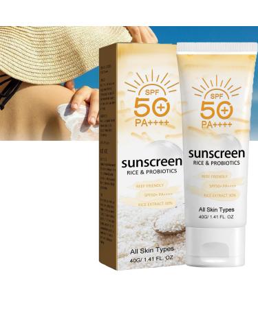 Rice Sunscreen Organic Sunscreen SPF50 Face &Body Sun Cream Strong Sun Protection Sun Lotion with Rice Extracts Refreshing Body Suncream Non-Greasy & Breathable Moisturiser Sunscreen for Oily Skin-40g