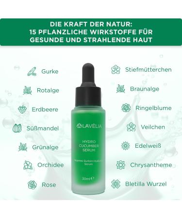  LAV LIA Hydro Cucumber Vegan Hydrating Serum with cucumber extract hyaluronic acid and 15 plant extracts - Refreshing revitalizing and nourishing for radiant skin - 30 ml - Buy Online on GoSupps.com