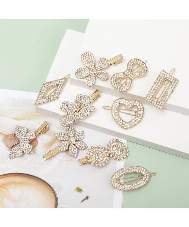 Aneneiceera Crystal Hair Clip Gold Hair Barrette One word Clip Rhinestones Hair Pin Hollow Out Rhombic Headpieces Decorative Hair Pins Headwear Bride Hair Accessories for Women and Girls(Rhombic) - Buy Online on GoSupps.com