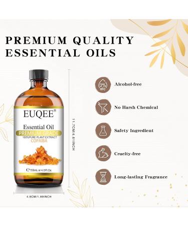 EUQEE Copaiba Essential Oil 118ml - Pure Aromatherapy Oil for Diffusers and Humidifiers - Relaxing Natural Essential Oil - Buy Online on GoSupps.com