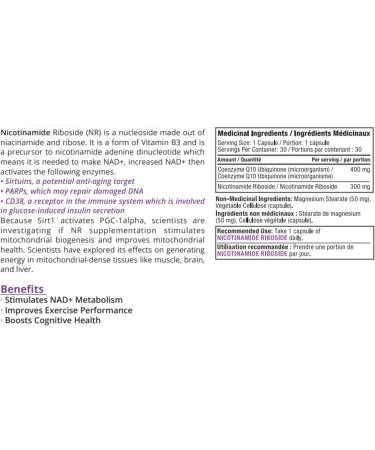 Nicotinamide Riboside | NAD+ Vitamin B3 Supplement | 300mg Nicotinamide Riboside (Vitamin B3) & 400mg Coenzyme Q10 Ubiquinone (CoQ10) Supports Cellular Repair Anti-Aging & Increased NAD+ | 30 Capsules (Pack of 1) 30 count (Pack of 1) - Buy Online on GoSupps.com