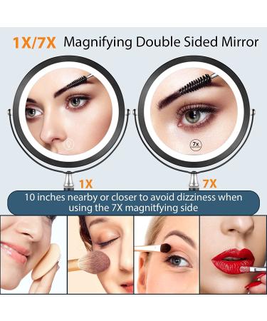 Quinskkin 8 Lighted Rechargeable Magnifying Makeup Mirror 7X Magnification with Stand and 3 Color 360 LED Lights - Black - Buy Online on GoSupps.com
