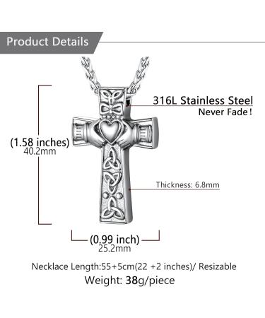 U7 Women's Cremation Urn Necklace - Celtic Knot Dog Feet Wings & Crucifix - Stainless Steel Cylinder Pendant - Fire Burial Jewelry - Buy Online on GoSupps.com