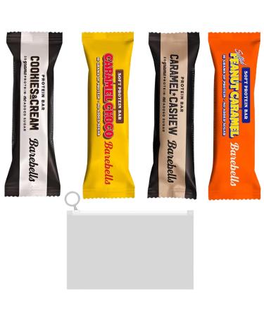 Nutritional Protein Bars Bundle with Barebells Low Sugar High Protein Variety Pack 55g Each Soft and Crunchy Chocolate Snack Including 1 x Wishesla Effortles Zip Bag