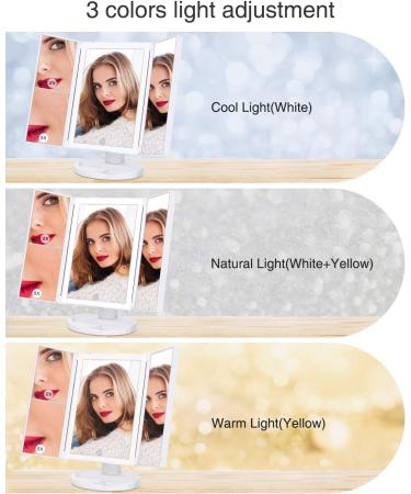 Large Tri-Fold Makeup Vanity Mirror with Lights - 72 LED, 3 Color Lighting, 1x 2X 5X 10x Magnification, Touch Screen Switch - Dual Power Supply - Marble - Buy Online on GoSupps.com