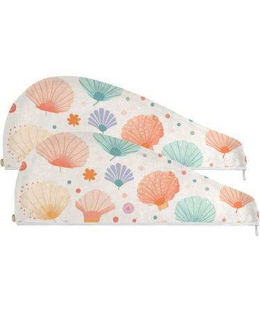 Colorful Scallop Hair Towel 2 Pack - Super Absorbent Quick Dry Hair Turbans for Women & Girls - Buy Online on GoSupps.com