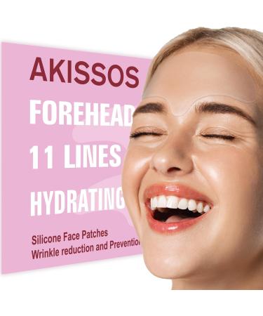 Forehead Wrinkle Patch - Akissos 2 PCS Silicone Reusable Face Tape for Wrinkles - Overnight Wrinkle Patches for Forehead & Between Eyes Frown Lines 11 Lines - Hydrating & Hypoallergenic Face Patches