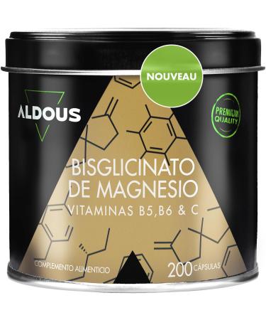 Magnesium Bisglycinate + Vitamin C B6 B5 | 200 Capsules | Magnesium Glycinate Maximum Absorption Easy Assimilation | Bones and Joints Muscles | Sleep Fatigue Stress