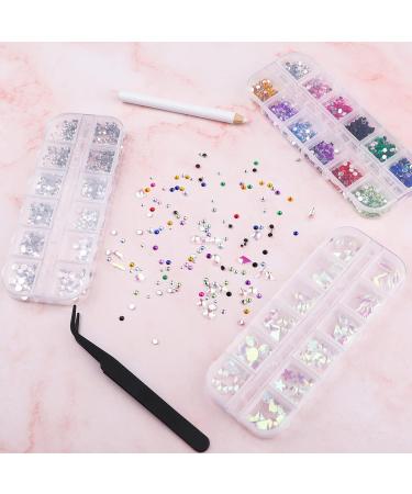 Flat Glitter Stones for Nails | Tikplus Rhinestones Nail Crystals with Dotting Pen & Tweezers for DIY Nail Art - Buy Online on GoSupps.com