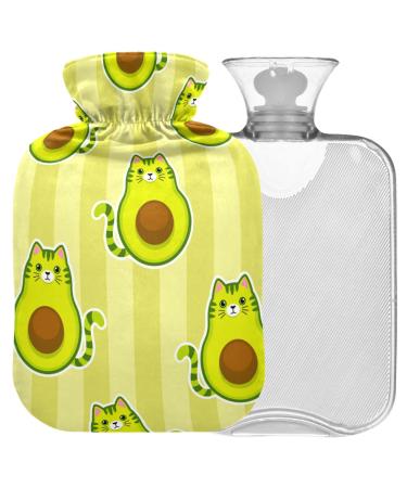 Naanle Sweet Avocado Cat Wot bottle Missing Transparent Warm Water Flap 2l Large Warm bottle For Bed Hand Feet Warmer Pain Relief Heat and Cold Therapy