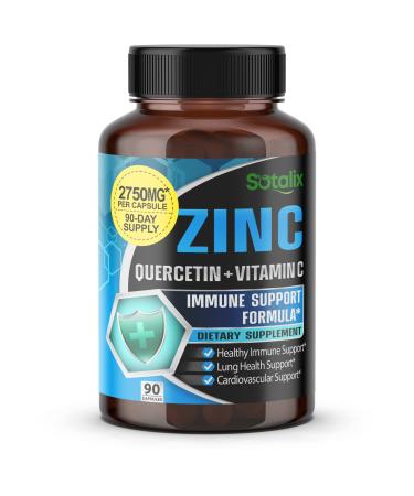 SOTALIX SUPPLEMENT Zinc Quercetin Ultra Immune Support Defense with Vitamin C Elderberry - Equivalent to 2750mg Strength Heart Lung Support for Adult Kids 90 Day Supply (90 Count (Pack of 1))