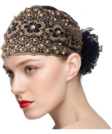 Kapaunn Lace Headbands for Women Girls Stretch Headband | Pearl Lace Stretch Headbands Cloth Elegant Headband Women Hair Accessories Dark Brown - Buy Online on GoSupps.com