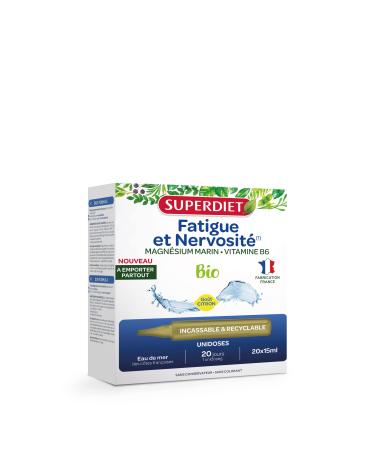 SUPERDIET - MARINE MAGNESIUM VITAMIN B6 -Stress & Sleep - Lemon flavor- Made in France - Portable size - 20 Single doses of 15ml