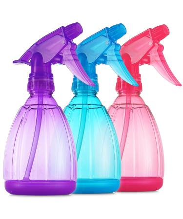Spray Bottles - Set of 3 Small Empty Plastic Spray Bottles For Hair, Plants, Cats. 12 Oz Vibrant Color Water Squirt Bottles 3 Count (Pack of 1)