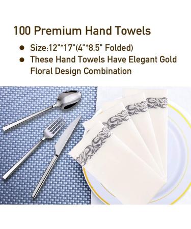 JOLLY CHEF 100 Disposable Hand Towels - Soft & Absorbent Dinner Napkin for Kitchen & Bathroom - Elegant Silver & White Decorative Paper Guest Towels - Ideal for Weddings & Parties - Buy Online on GoSupps.com