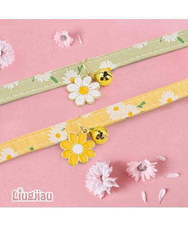 Liugjiau 2 Pack Cotton Cat Collar Breakaway with Bell - Cute Kitten Collar for Girl and Boy Cats - A-Yellow&Green - Buy Online on GoSupps.com