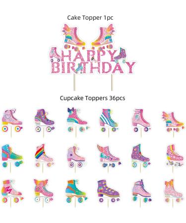 37pcs Roller Skate cake decoration set include 1pc big cake topper 36pcs cupcake toppers for 80s 90s Retro Hip Hop Roller Skating Theme birthday party decor - Buy Online on GoSupps.com