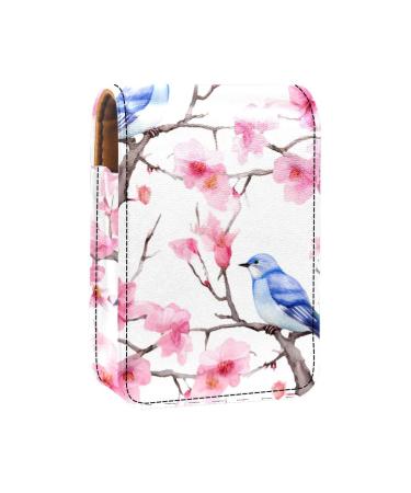 Lipstick Case Leather Lip Gloss Lipstick Organizer with Mirror Mini Lipstick Holder Bag Cherry Blossom and Blue Bird O429a3kngg