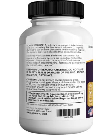 Steel Bite Pro Max Probiotic Supplement 40 Billion CFU 60 Capsules 30 Day Supply (5) - Buy Online on GoSupps.com