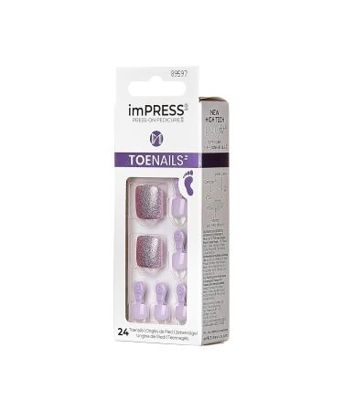 KISS imPRESS No Glue Pedi Press-On Toenails - Light Purple Lilac Glitter Squoval Shape | 24 Nails + Accessories - Buy Online on GoSupps.com
