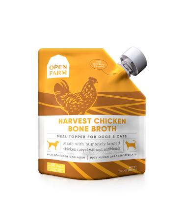 Open Farm Bone Broth, Food Topper for Both Dogs and Cats with Responsibly Sourced Meat and Superfoods Without Artificial Flavors or Preservatives, 12oz Harvest Chicken