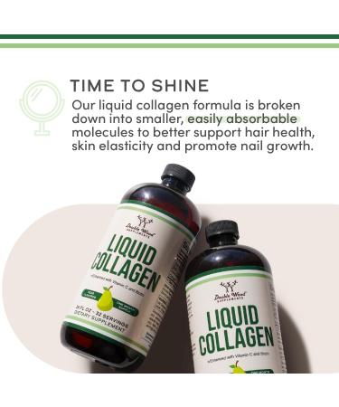Double Wood Supplements Liquid Collagen - 2500mg of Hydrolyzed Bovine Collagen (Type 1 3 and Grassfed) - 32 Servings - for Women and Men - 30 mcg of Biotin - Sugar Free Pear Flavor Collagen Liquid - Buy Online on GoSupps.com