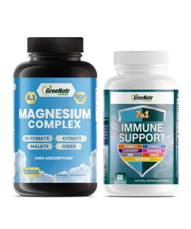 Magnesium Supplement with Glycinate Citrate Malate & Oxide Plus Immune Support with Vitamin C D3 Zinc 50mg Quercetin Echinacea Purpurea Sambucus Elderberry and Ginger